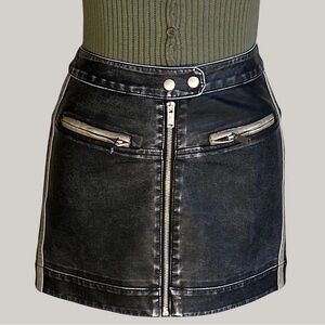 SO Black Washed Faux-Leather Zip Front Mini Skirt